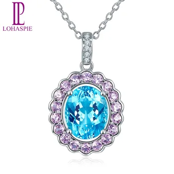 Lohaspie Diamond-Jewelry 14K White Gold Natural Gemstone Aquamarine Sapphire Pendant For March Birthday Gift W/ Silver Chain New 
Lohaspie Diamond-Jewelry 14K White Gold Natural Gemstone Aquamarine Sapphire Pendant For March Birthday Gift W/ Silver Chain New