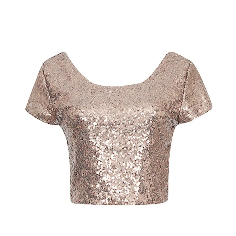 Sexy Metal Sequin Crop Tops Women Backless Fashion Crop Top Women Summer O-neck Top Tees Short Sleeve Sequin Velvet T shirt
Sexy Metal Sequin Crop Tops Women Backless Fashion Crop Top Women Summer O-neck Top Tees Short Sleeve Sequin Velvet T shirt
