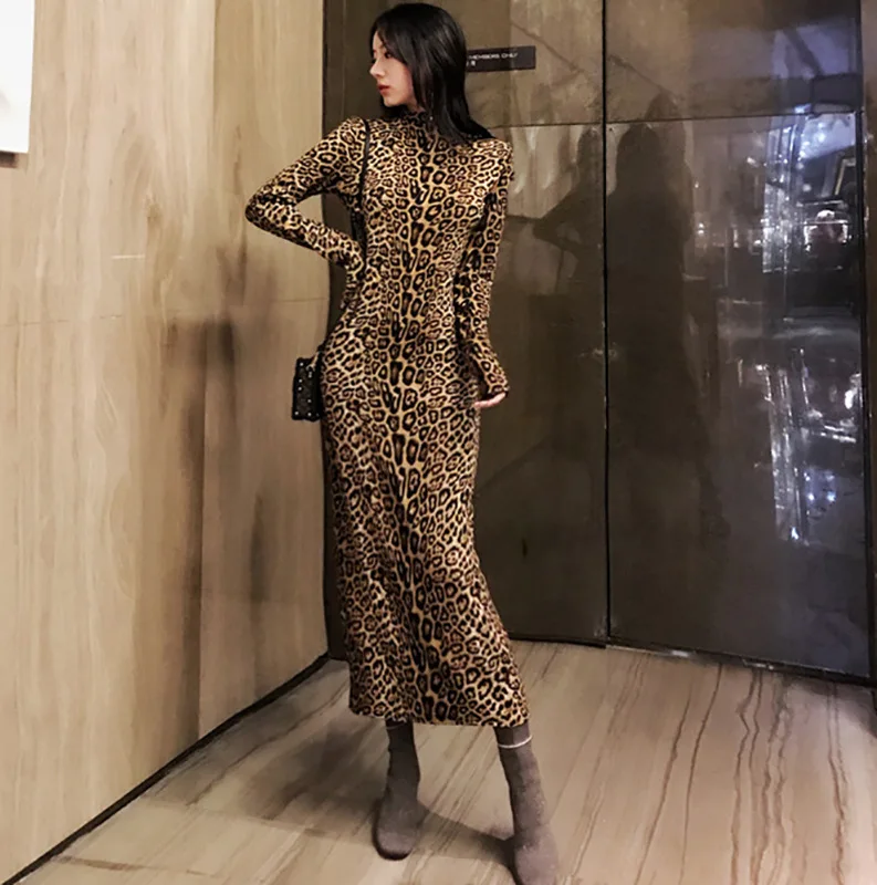 Glamaker Leopard print sexy women long turtleneck dress Bodycon strap christmas winter dress Elegant maxi party dress
Glamaker Leopard print sexy women long turtleneck dress Bodycon strap christmas winter dress Elegant maxi party dress