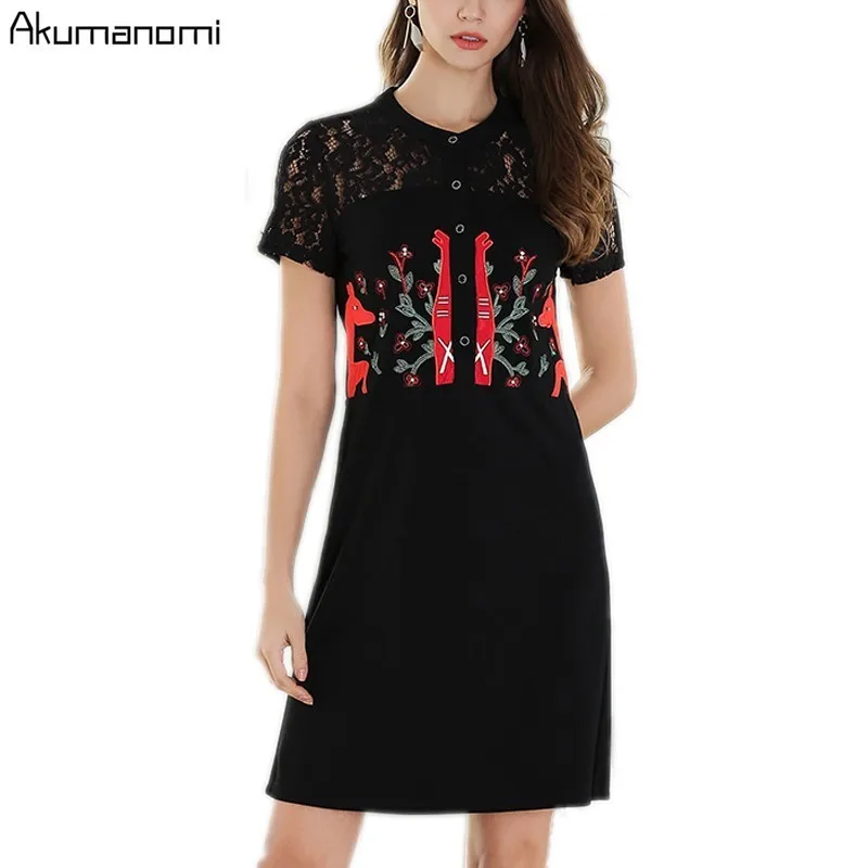 Summer Lace Patchwork Dress Women Clothing Stand Embroidery Button Black Dress High Quality Plus Size 5XL 4XL 3XL 2XL XL L M
Summer Lace Patchwork Dress Women Clothing Stand Embroidery Button Black Dress High Quality Plus Size 5XL 4XL 3XL 2XL XL L M