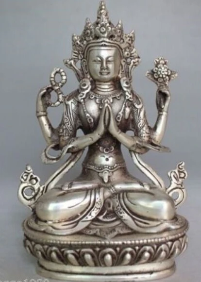 RHS0001 Tibet Buddhism 8" Silver Bodhisattva Four-armed Avalokiteshvara Buddha Statue Shipping USPS to USA
RHS0001 Tibet Buddhism 8" Silver Bodhisattva Four-armed Avalokiteshvara Buddha Statue Shipping USPS to USA