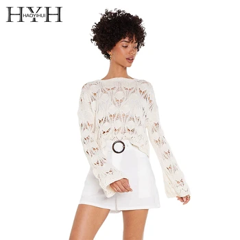 HYH HAOYIHUI 2019 Gils Fashion Summer While Solid Pointelle Relaxed Women Pullovers Flare Sleeve Thin Sweet Sexy Sweater
HYH HAOYIHUI 2019 Gils Fashion Summer While Solid Pointelle Relaxed Women Pullovers Flare Sleeve Thin Sweet Sexy Sweater