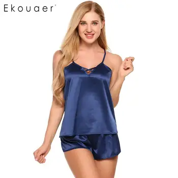 Ekouaer Women Satin Pajamas Set Sexy Sleepwear Suits Loose Cross Strap V-neck Camis Top and Shorts Pajama Sets Female Nightwear
Ekouaer Women Satin Pajamas Set Sexy Sleepwear Suits Loose Cross Strap V-neck Camis Top and Shorts Pajama Sets Female Nightwear