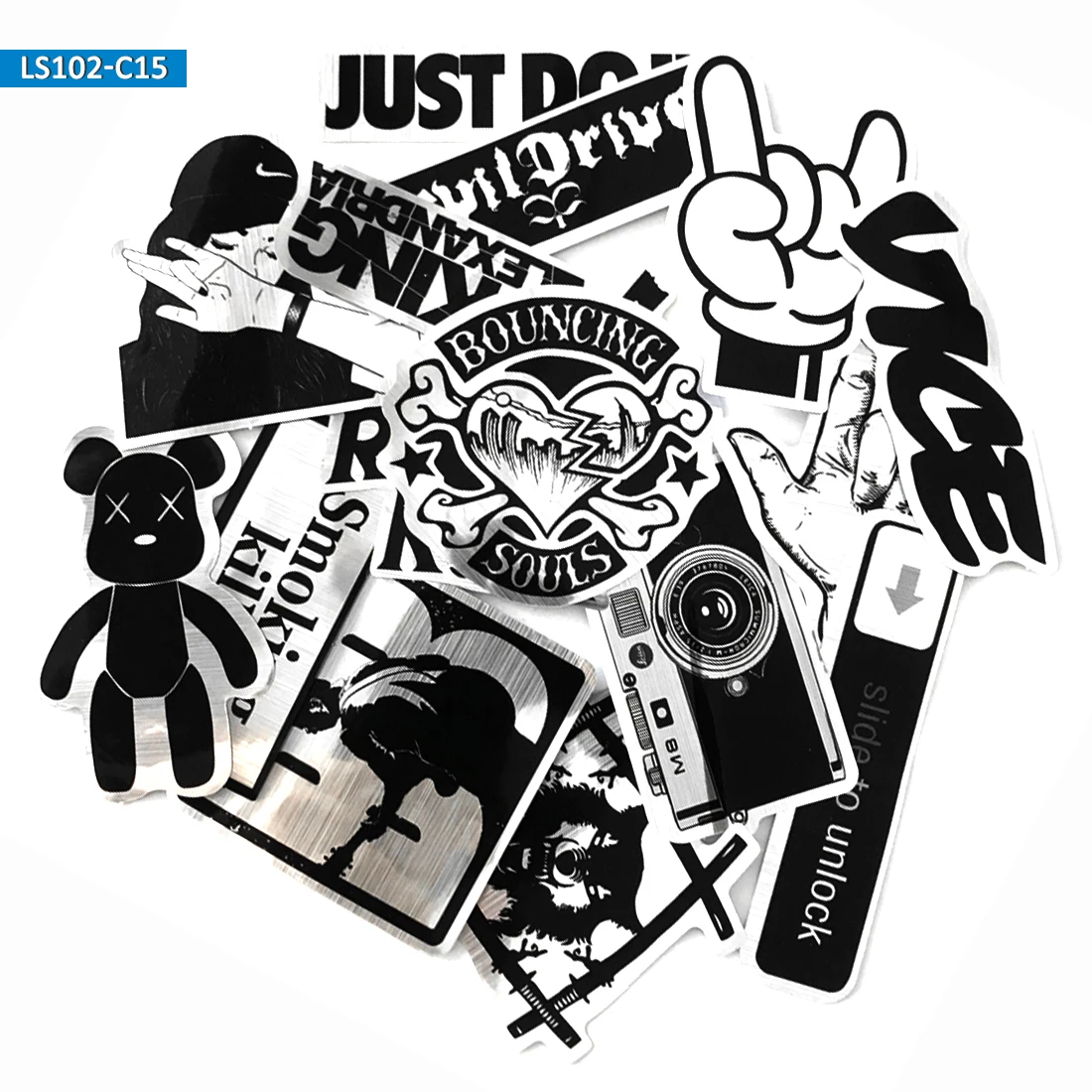 15pcs Imitation Metal Etching Rock Slogan Stickers for Mobile Phone Laptop Luggage Guitar Skateboard Bike Car Decal Stickers
15pcs Imitation Metal Etching Rock Slogan Stickers for Mobile Phone Laptop Luggage Guitar Skateboard Bike Car Decal Stickers