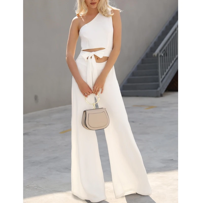 Chic Office Lady One Shoulder Jumpsuits New Fashion Women Solid Hollow Out Lace Up High Street Jumpsuit Female Formal Trousers
Chic Office Lady One Shoulder Jumpsuits New Fashion Women Solid Hollow Out Lace Up High Street Jumpsuit Female Formal Trousers