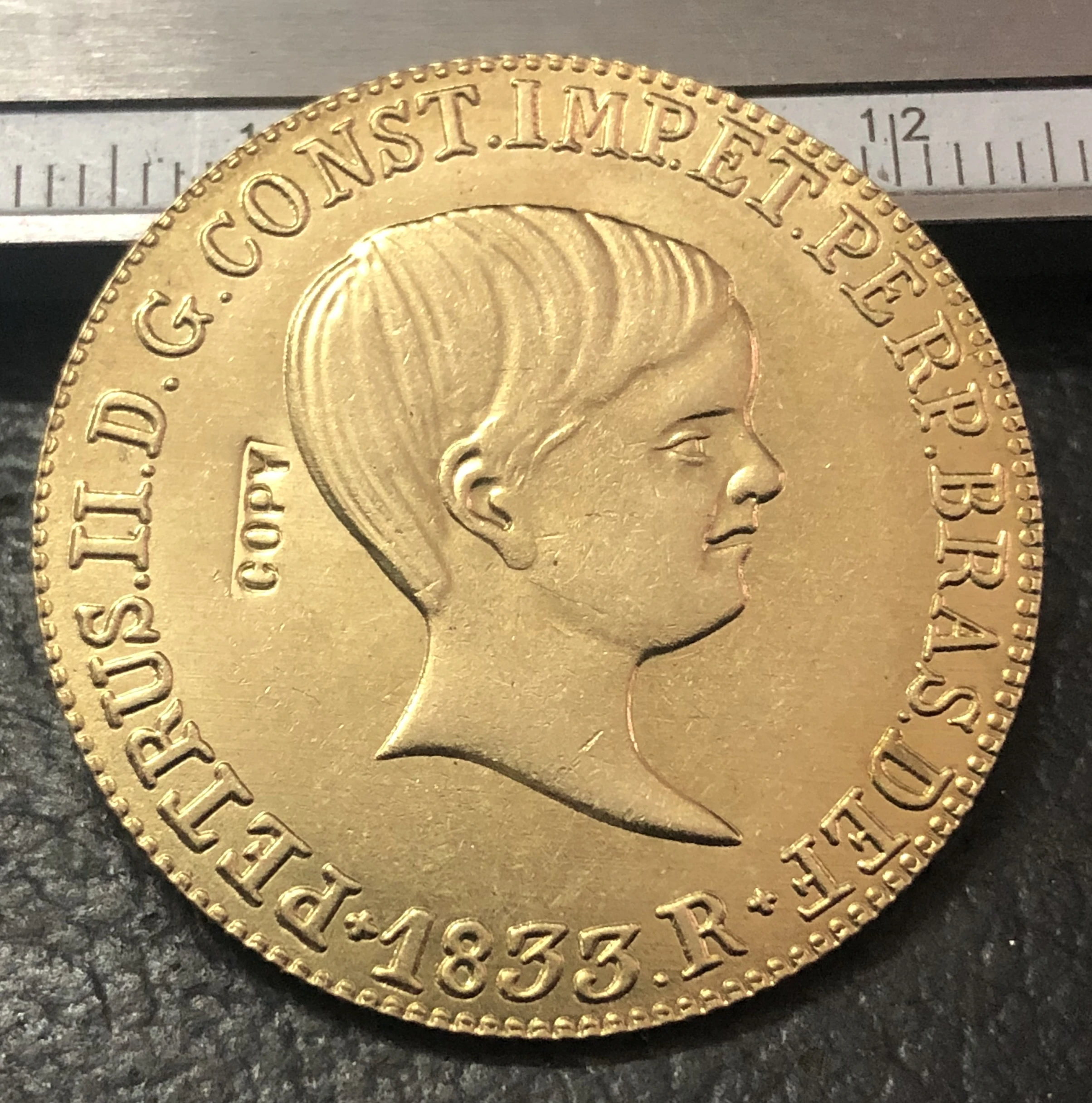 1833 Бразилия 6400 Reis-Pedro II Золотая копия монеты | Дом и сад