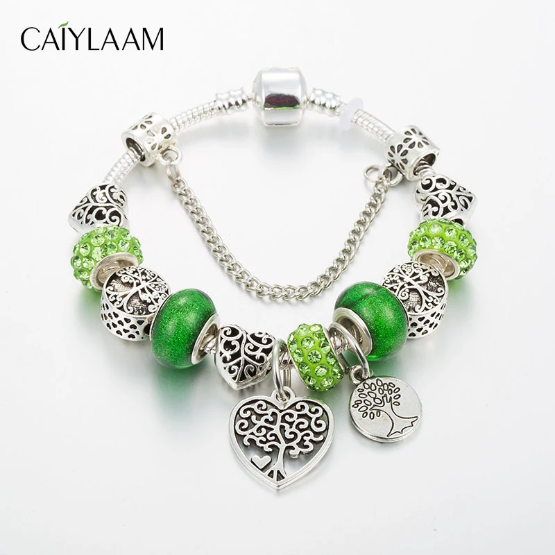 CAIYLAAM Romantic Life Tree Bracelet Antique Silver Charm Bracelet & Bangle Hollow Love Beads Women Green Color Wedding Jewelry
CAIYLAAM Romantic Life Tree Bracelet Antique Silver Charm Bracelet & Bangle Hollow Love Beads Women Green Color Wedding Jewelry