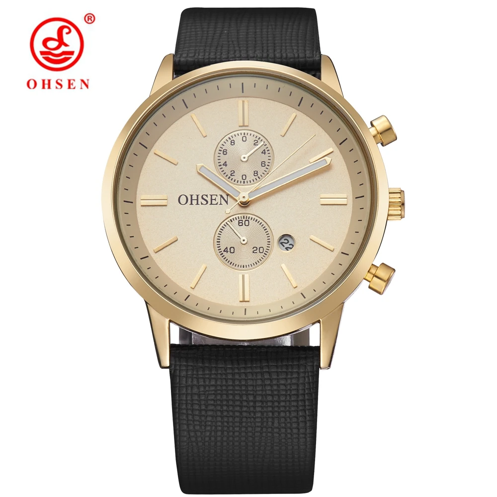OHSEN Luxury Gold Mens Watches Quartz Sports Leather Strap Male Clock Casual Man Watch 2018 Waterproof Relogio Masculino
OHSEN Luxury Gold Mens Watches Quartz Sports Leather Strap Male Clock Casual Man Watch 2018 Waterproof Relogio Masculino