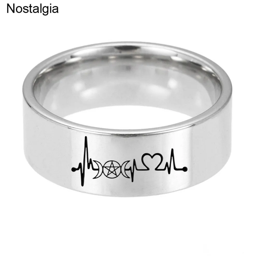 Nostalgia ECG Triple Moon Goddess Crescent Moon Love Heartbeat Wave Titanium Ring Wicca Pentagram Valentines Day Gift 2019
Nostalgia ECG Triple Moon Goddess Crescent Moon Love Heartbeat Wave Titanium Ring Wicca Pentagram Valentines Day Gift 2019