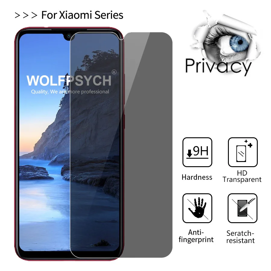 Фото WOLFPSYCH 9H Privacy Anti Spy Tempered Glass Screen Protector Film For Xiaomi Redmi Note 7 6 5 pro Protective | Мобильные телефоны