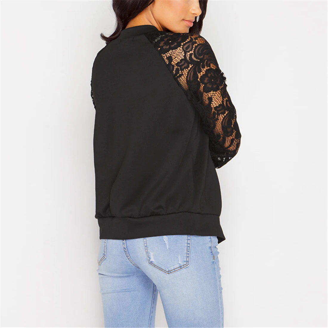 Fashion New Coats Lace Printed Bomber Jackets Women Long Sleeve Zipper Basic Hollow Out 2019 Spring Perspective Short Coat Fashion New Coats Lace Printed Bomber Jackets Women Long Sleeve Zipper Basic Hollow Out 2019 Spring Perspective Short Coat