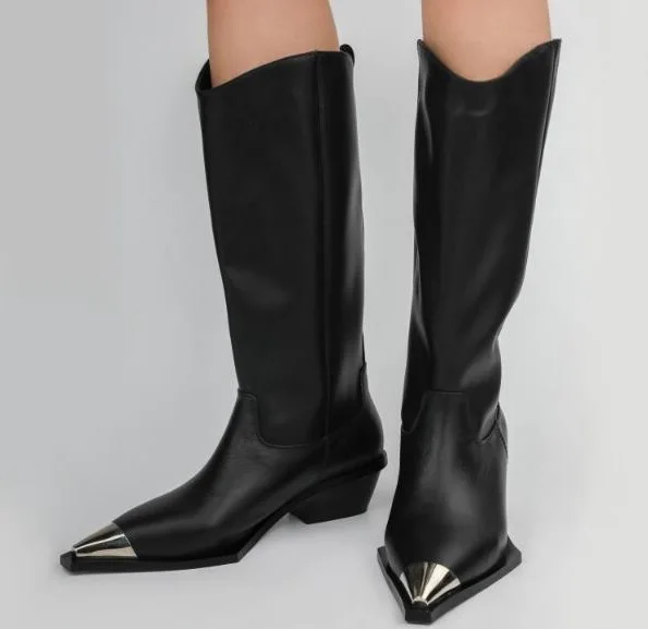 Winter Hot Woman Brand Black White 45 mm Med Heels Iron Metal Pointed Toe Slip On Casual Knee High Long Martin Boots Big Size 43
Winter Hot Woman Brand Black White 45 mm Med Heels Iron Metal Pointed Toe Slip On Casual Knee High Long Martin Boots Big Size 43