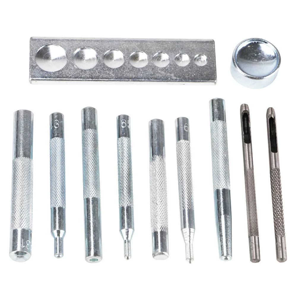11pcs DIY Leather Craft Tool Die Punch Snap Kit Rivet Setter with Base for Punch Hole and Install Rivet Button Fastener
11pcs DIY Leather Craft Tool Die Punch Snap Kit Rivet Setter with Base for Punch Hole and Install Rivet Button Fastener