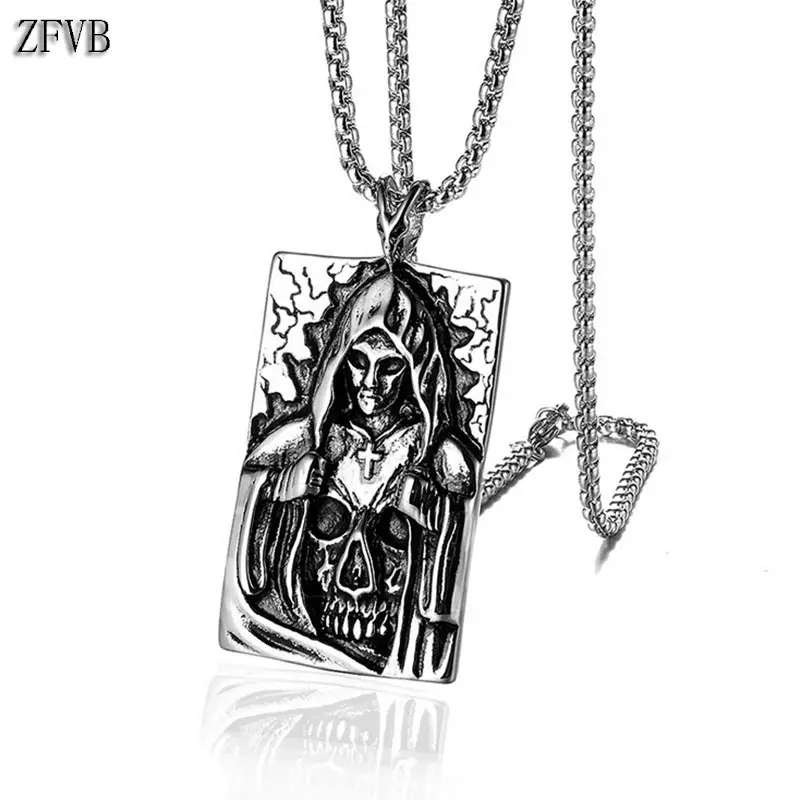 ZFVB Punk Death Satan Cross Skeleton Skull Pendant Necklaces Mens Stainless Steel Silver Color Fashion Biker Demon Jewelry
ZFVB Punk Death Satan Cross Skeleton Skull Pendant Necklaces Mens Stainless Steel Silver Color Fashion Biker Demon Jewelry