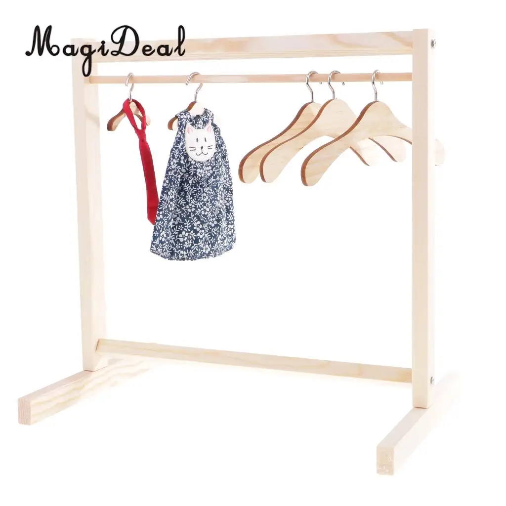 MagiDeal 1Set 1/6 Scale BJD Wooden Garment Rack Clothes Organizer for Dollfie Doll Dollhouse Furniture Accessories Decor 30x30cm