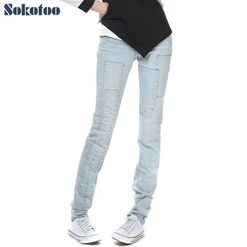 Sokotoo Women's all match light blue lengthened denim jeans for big and tall Spliced vintage pants cheap price high quality
Sokotoo Women's all match light blue lengthened denim jeans for big and tall Spliced vintage pants cheap price high quality
