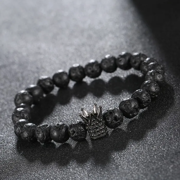 

2019 Micro Pave Cubic Zirconia Imperial Crown Bracelets Brand Men Women Charm Black Lava Buddha Beads Bracelet Jewelry