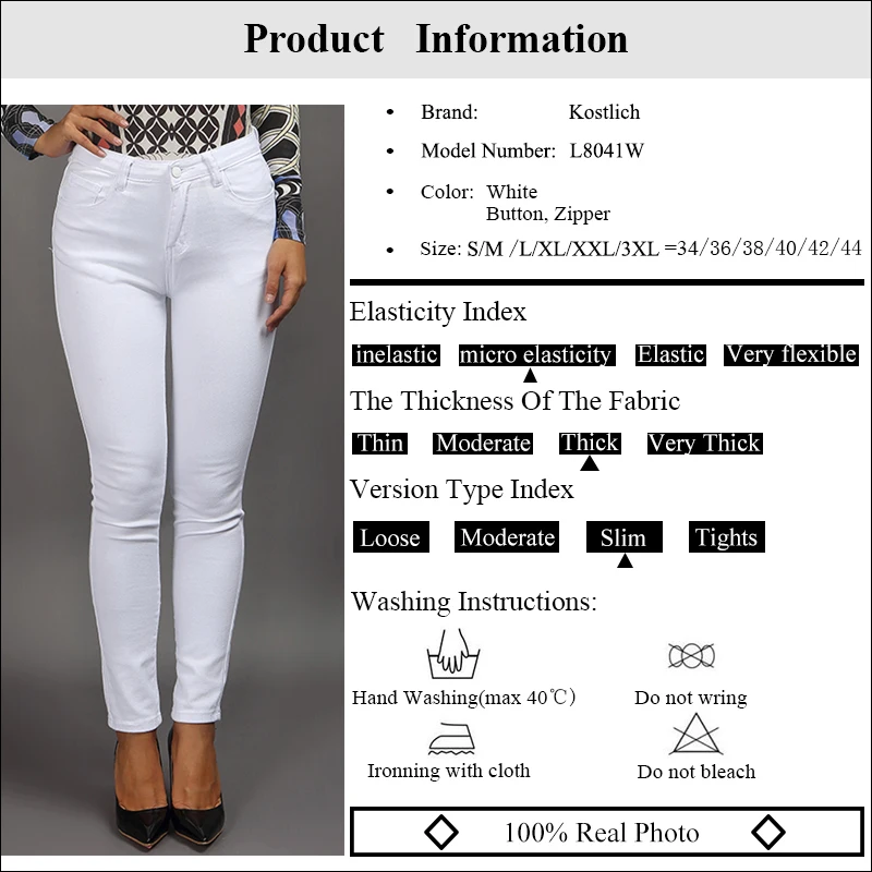 Kostlich Jean Female Plus Size High Waist Jeans Women Skinny White Jeans Woman Elastic Denim Pants Sexy Women Fashion Trousers (35)