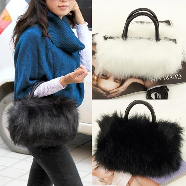 Autumn Winter Korean Fashion Wild Girls Portable PU Leather Female Design Faux Fur Handbag Women's Shoulder Bag Small Totes | Багаж и
