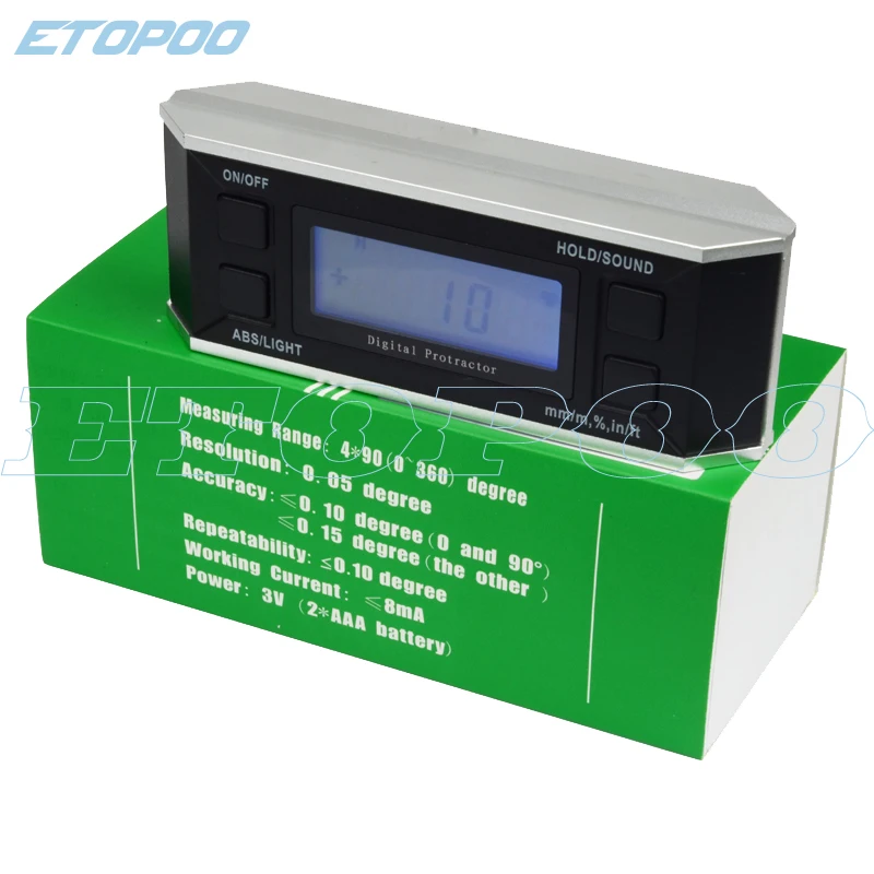 IP54 digital protractor inclinometer Level box with magnet illuminate digital angle finder Bevel Box cube gauge
IP54 digital protractor inclinometer Level box with magnet illuminate digital angle finder Bevel Box cube gauge