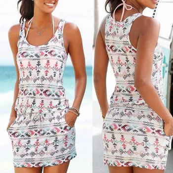 Womens Casual Bohemian Summer Dress Sleeveless Printed O-Neck Pockets Above Knee Dress Party Trim Short Mini Dress white dress
Womens Casual Bohemian Summer Dress Sleeveless Printed O-Neck Pockets Above Knee Dress Party Trim Short Mini Dress white dress