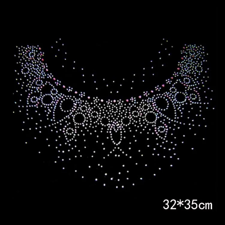 

Big neckline rhinestones motif hot fix rhinestone transfer motifs iron on transfer patches applique for shirt