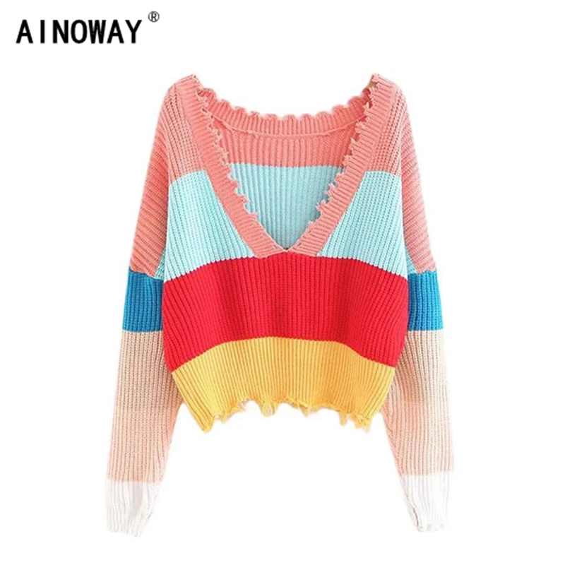 Vintage chic Women winter colorful sweater long sleeve knited sexy Crop v-neck loose pullover oversize sweater
Vintage chic Women winter colorful sweater long sleeve knited sexy Crop v-neck loose pullover oversize sweater