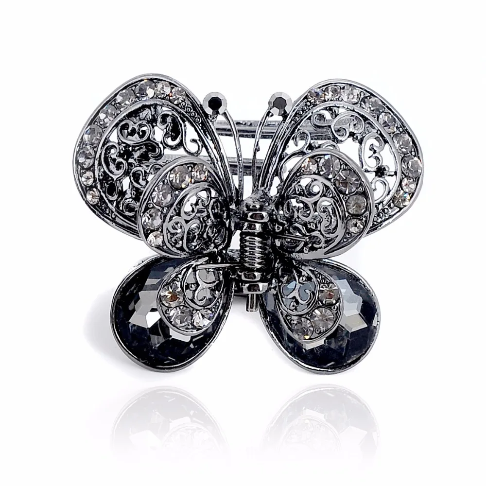 

Vintage Rhinestone Butterfly Hair Claw Crab Crystal Embellished Medium Hair Clip Open Sides Hair Accessories For Women