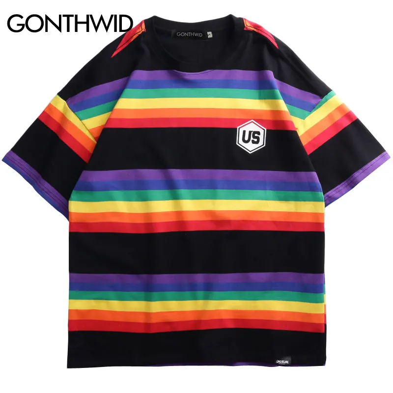 GONTHWID Rainbow Striped Short Sleeve T Shirts Streetwear 2019 Men Women Hip Hop Harajuku Casual Tees Male Fashion Tops Tshirts
GONTHWID Rainbow Striped Short Sleeve T Shirts Streetwear 2019 Men Women Hip Hop Harajuku Casual Tees Male Fashion Tops Tshirts