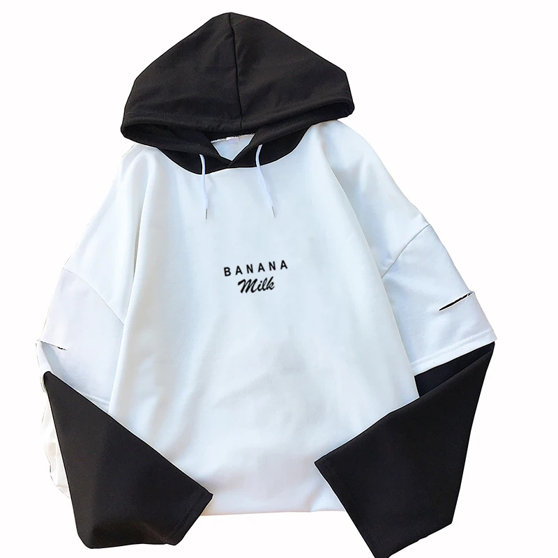 Autumn Long Sleeve Tshirt Women Casual Dropf Shoulder Hooded Tops T Shirt Harajuku Patchwork Streetwear Casual BANANA MILK Shirt
Autumn Long Sleeve Tshirt Women Casual Dropf Shoulder Hooded Tops T Shirt Harajuku Patchwork Streetwear Casual BANANA MILK Shirt