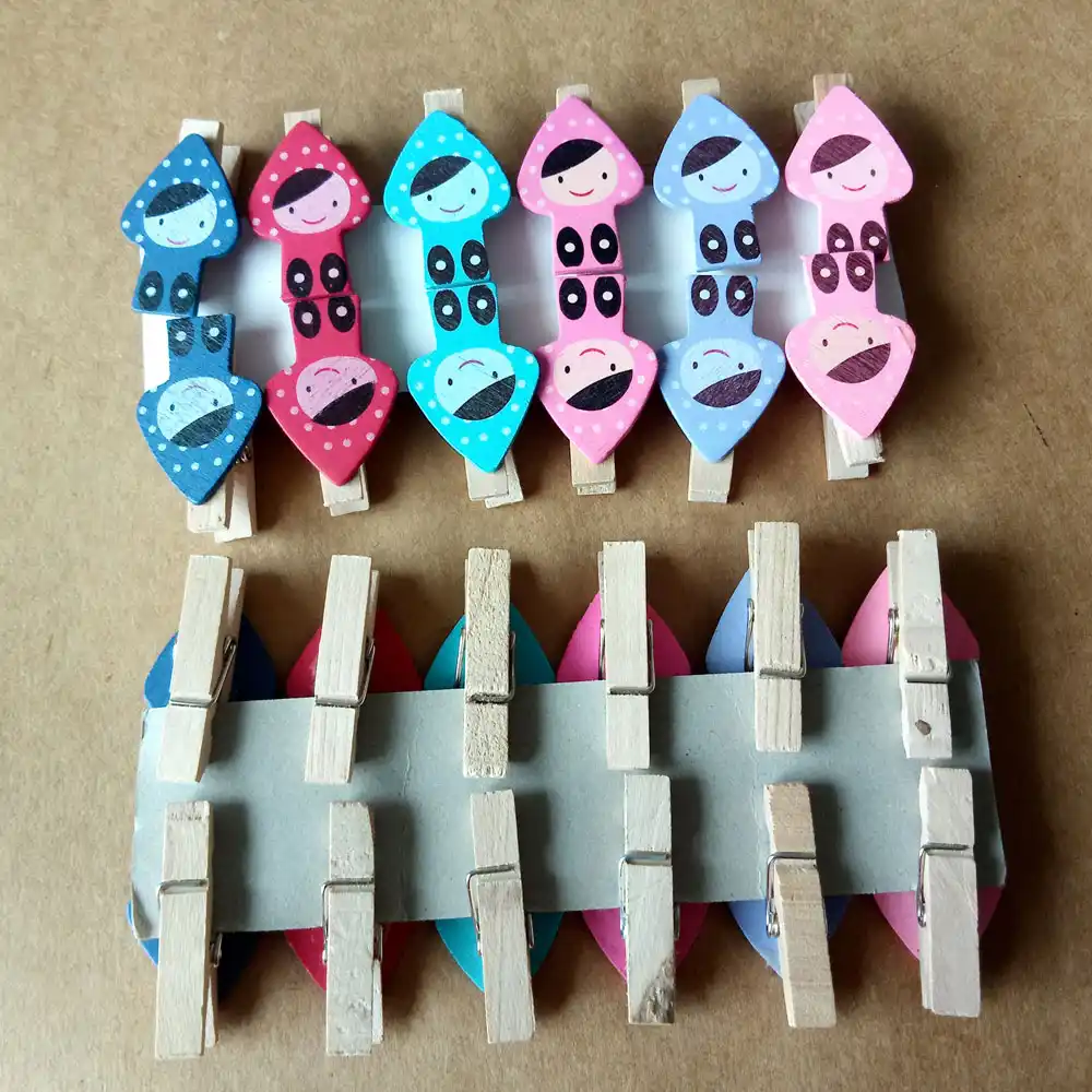 12pcs Mini Love Pentagram Child Wooden Photo Paper Peg Pin