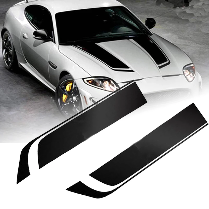 2pcs 85cm Black Car Hood Bonnet Vinyl Decal Washable Racing Sports Stripes Stickers for Car DIY Decoration