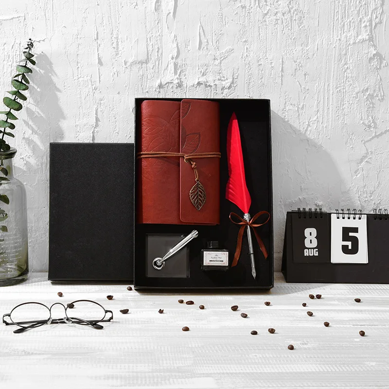 New Vintage Feather Pen Beautiful Penholder notebook set exquisite gift box writing ink calligraphy pens student stationery gift
New Vintage Feather Pen Beautiful Penholder notebook set exquisite gift box writing ink calligraphy pens student stationery gift
