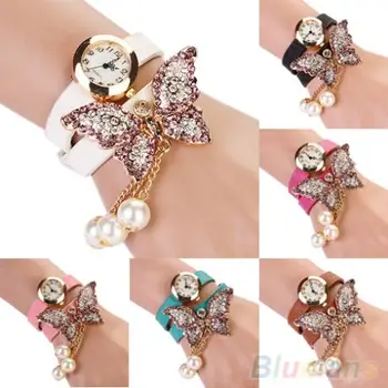 

Women's Faux Pearls Rhinestone Butterfly Bracelet Quartz Analog Wrist Watch 01WN 3VNO