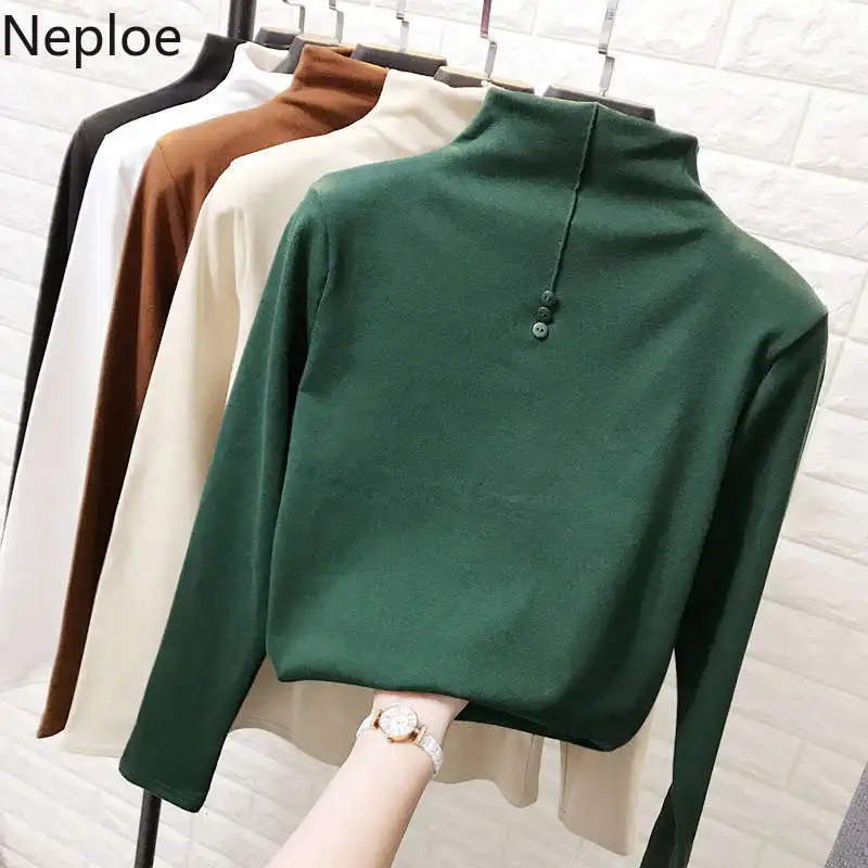 Neploe Half Turtleneck Cotton Bottom T Shirts 2019 Spring Button Women Shirts Long Sleeve Slim Tops Solid Elastic Tees 52503 
Neploe Half Turtleneck Cotton Bottom T Shirts 2019 Spring Button Women Shirts Long Sleeve Slim Tops Solid Elastic Tees 52503