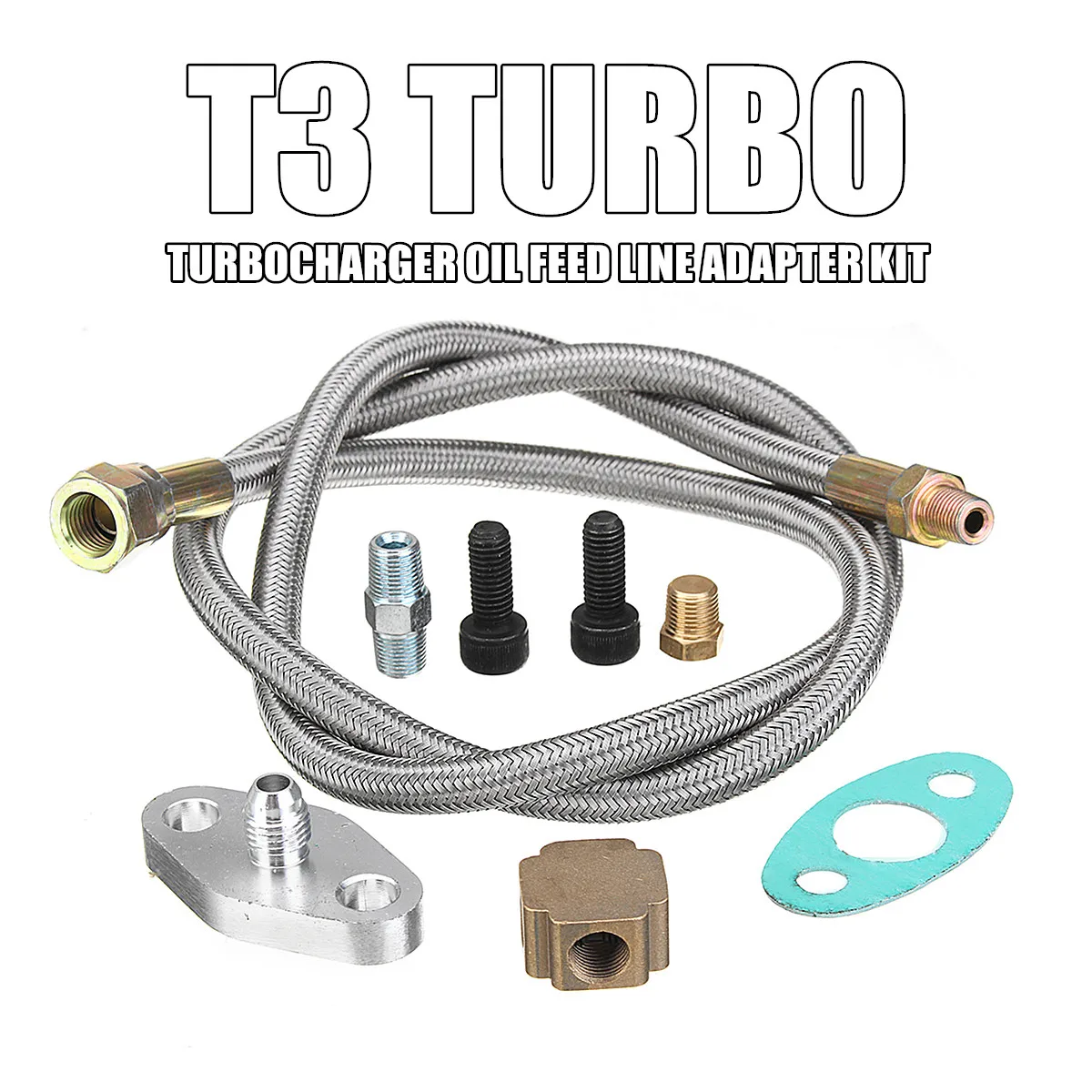 Universal T3-Turbo-Turbine Turbocharger Oil Feed Line Adapter Kit Fitting Aluminum Alloy Durable Braided Stainless Steel Lines
Universal T3-Turbo-Turbine Turbocharger Oil Feed Line Adapter Kit Fitting Aluminum Alloy Durable Braided Stainless Steel Lines