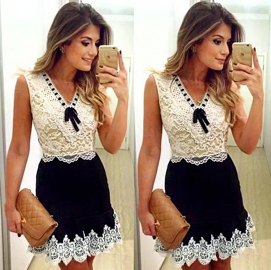 2018 New Women Black And White Lace Dress Ladies Sleeveless Vintage Dresses Casual Mini Bow Dress
2018 New Women Black And White Lace Dress Ladies Sleeveless Vintage Dresses Casual Mini Bow Dress