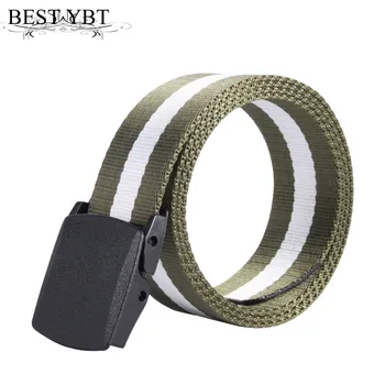 

Best YBT Unisex canvas Belt Casual Tidal stripe Belt Smoother buckle Belt Man fashion Women's Casual cowboy belts polychromatic