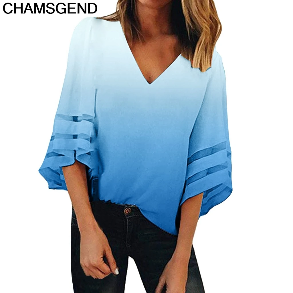 CHAMSGEND Shirt V Neck Chiffon 3/4 Bell Sleeve Casual Patchwork Women Loose Shirt Tops Mesh Panel chemise mujer Puls Size 6JUNE4
CHAMSGEND Shirt V Neck Chiffon 3/4 Bell Sleeve Casual Patchwork Women Loose Shirt Tops Mesh Panel chemise mujer Puls Size 6JUNE4