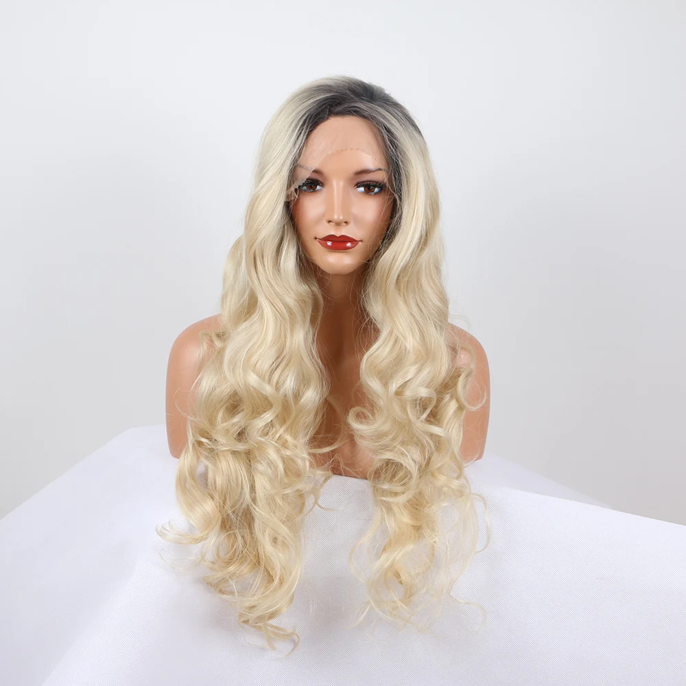 

Fantasy Beauty Ombre #613 Blonde Body Wave Synthetic Lace Front Wig With Baby Hair Long Natural Hair Wigs For Women 180 Density