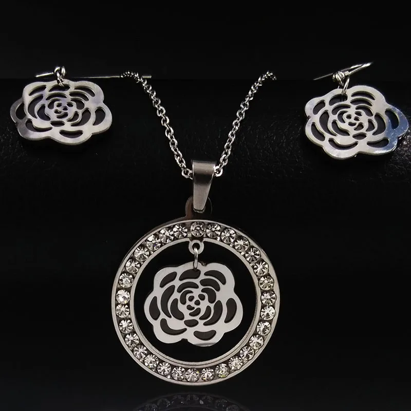 Flower Plated Silver Stainless Steel Jewelry Sets for Women Jewelry Crystal Earrings Necklace Sets Jewellery Set N68242
Flower Plated Silver Stainless Steel Jewelry Sets for Women Jewelry Crystal Earrings Necklace Sets Jewellery Set N68242