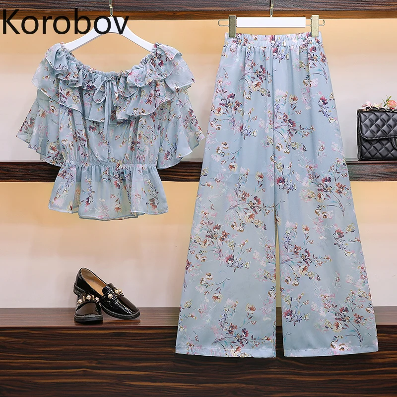 Korobov Korean Elegant Flower Print Women Sets Slash Neck Flare Short Sleeve Crop Shirt and Chiffon Wide Lag Pants Outfits 78312
Korobov Korean Elegant Flower Print Women Sets Slash Neck Flare Short Sleeve Crop Shirt and Chiffon Wide Lag Pants Outfits 78312