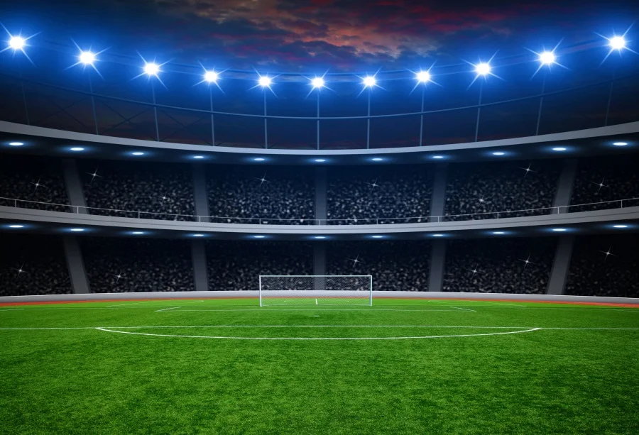 

Laeacco Soccer Backgrounds Goal Stadium Spotlight Green Grass Child Birthday Portrait Photography Backdrops Photocall Studio