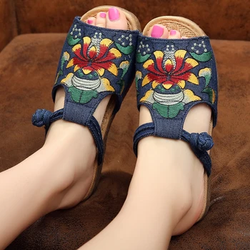 2019 Summer Fashion Women Slides Button Strap Floral Embroidered Sandals Cotton Fabric Flat Heeled Slippers TPR Sole Ethnic Shoe
2019 Summer Fashion Women Slides Button Strap Floral Embroidered Sandals Cotton Fabric Flat Heeled Slippers TPR Sole Ethnic Shoe