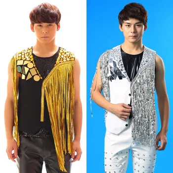 Plus Size Men Vest Jackets Male Singer Dj Shirt Punk Outerwear Top Ds Rhinestone tassel Vests Ds Stage Wear Costume DL2355
Plus Size Men Vest Jackets Male Singer Dj Shirt Punk Outerwear Top Ds Rhinestone tassel Vests Ds Stage Wear Costume DL2355