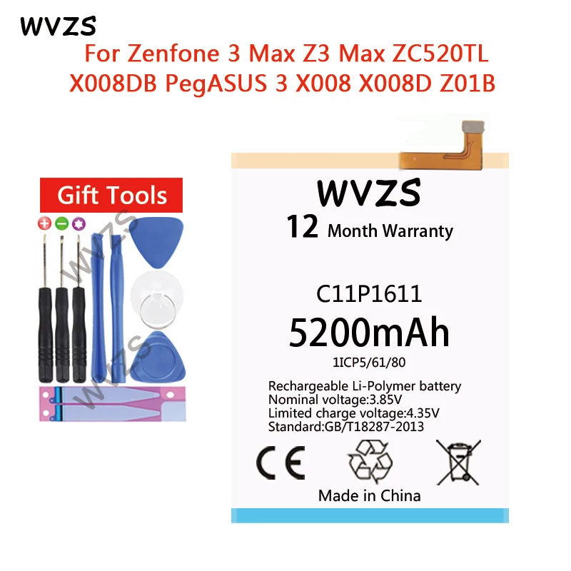 wvzs 5200mAh Li-Polymer Battery C11P1611 For ASUS Zenfone 3 Max Z3 Max ZC520TL X008DB PegASUS 3 X008D X008 Z01B Batteries
wvzs 5200mAh Li-Polymer Battery C11P1611 For ASUS Zenfone 3 Max Z3 Max ZC520TL X008DB PegASUS 3 X008D X008 Z01B Batteries