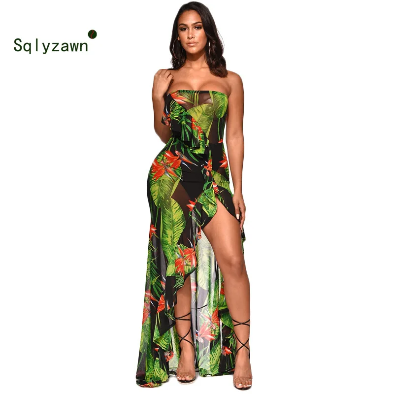 Summer Dress Women 2019 Strapless Floral Print Beach Maxi Dress Women Sexy Transparent Long Dress Elegant Split Ruffle Dress
Summer Dress Women 2019 Strapless Floral Print Beach Maxi Dress Women Sexy Transparent Long Dress Elegant Split Ruffle Dress