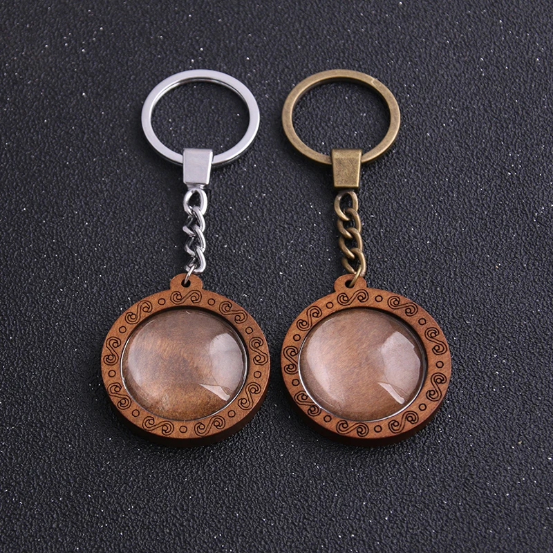 

1pcs 30mm Two Color Round Wood Cabochon Settings Metal Keyring Accessories Diy Blank Wooden Base Trays For Key Chain