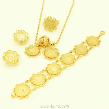 Newest Ethiopian Coin Jewelry Sets 24K Gold Color Pendant/Necklace/Earrings/Ring/Bracelet Women Wedding Items
Newest Ethiopian Coin Jewelry Sets 24K Gold Color Pendant/Necklace/Earrings/Ring/Bracelet Women Wedding Items