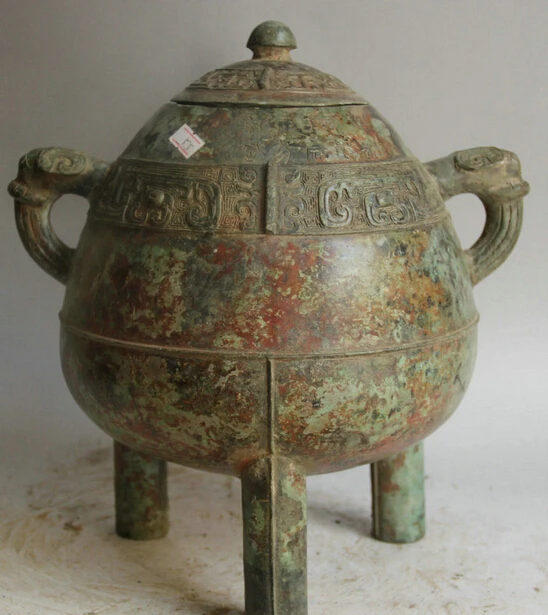 JP S0524 13" Old Chinese Bronze 3 Foot Beast Head handle food vessel kettle Pot Jar Crock
JP S0524 13" Old Chinese Bronze 3 Foot Beast Head handle food vessel kettle Pot Jar Crock